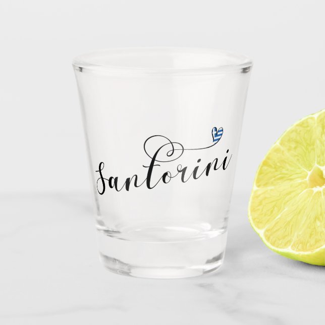 Santorini Heart In Flag, Greece, Thira Shot Glass (Front)