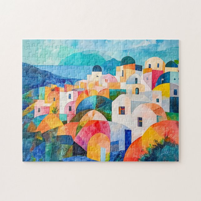 Santorini Hillside in Abstract Hues Jigsaw Puzzle (Horizontal)