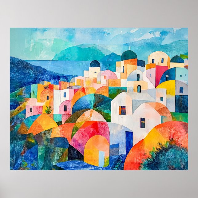 Santorini Hillside in Abstract Hues Poster (Front)