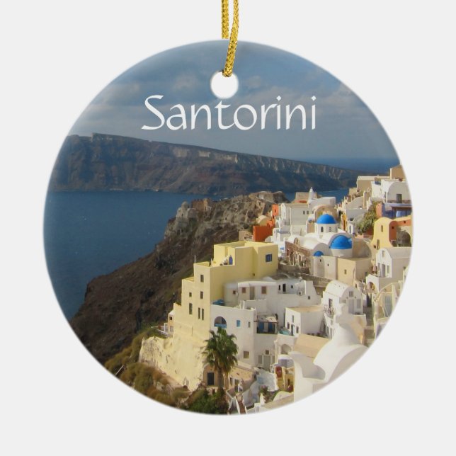 Santorini in the Afternoon Sun Ceramic Tree Decoration (Front)