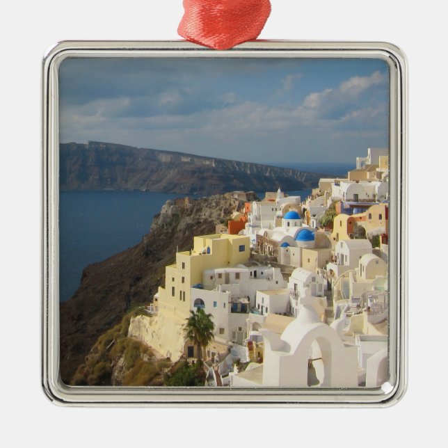 Santorini in the Afternoon Sun Metal Tree Decoration (Front)