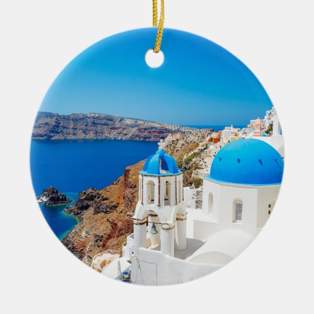 Santorini Island - Caldera, Greece Ceramic Tree Decoration (Front)