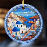 Santorini Island Greece Sea Painting | Travel Art Ceramic Tree Decoration<br><div class="desc">Santorini Island Greece Sea Painting | Travel Art Ceramic Ornament. Personalise with your own text.</div>
