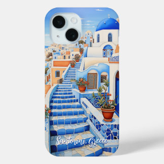 Santorini Island Illustration | Travel Art iPhone 15 Case