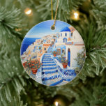 Santorini Island Illustration | Travel Art Ceramic Tree Decoration<br><div class="desc">Santorini Island Illustration | Travel Art Ceramic Ornament. Personalise with your own text. This is another 100% original Snuggle Hamster Designs.</div>