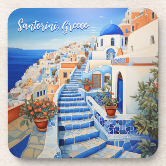 Santorini Island Illustration | Travel Art Coaster