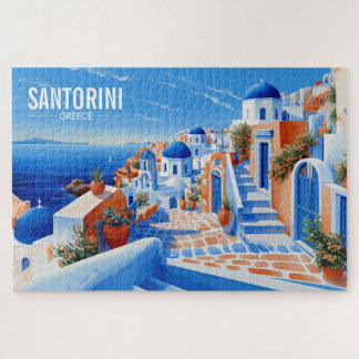 Santorini Island Illustration | Travel Art  Jigsaw Puzzle