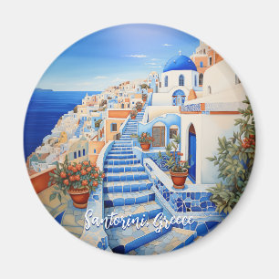 Santorini Island Illustration Travel Art Magnet
