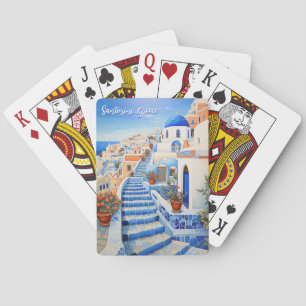 Santorini Island Illustration   Travel Art Playing Cards
