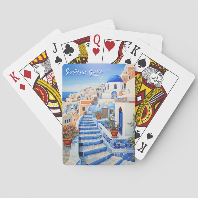 Santorini Island Illustration | Travel Art Playing Cards (Back)