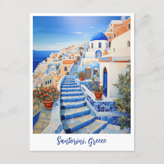 Santorini Island Illustration | Travel Art Postcard