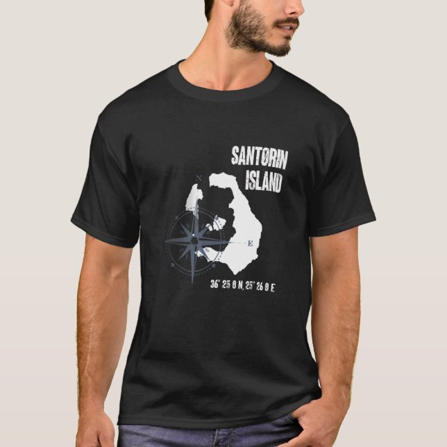 Santorini Island Mediterranean Sea Coordinates Map T-Shirt (Front)