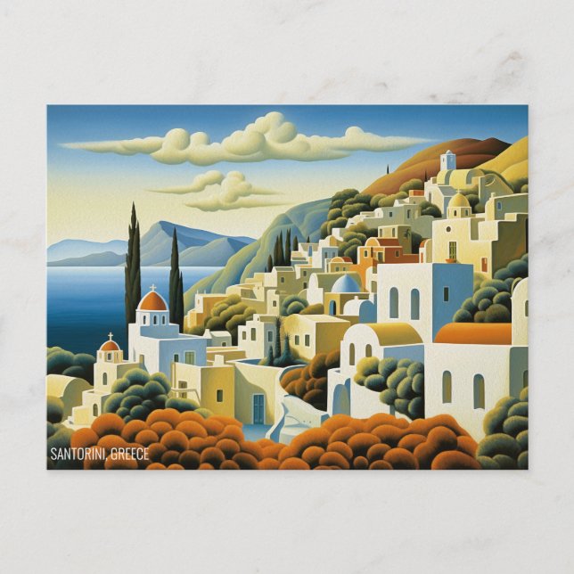 Santorini Island Oil Painting Greece Travel | Art Postcard (Front)