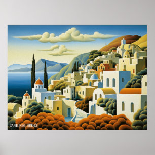 Santorini Island Oil Painting Greece Travel   Art Poster