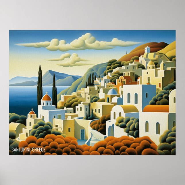 Santorini Island Oil Painting Greece Travel | Art Poster (Front)