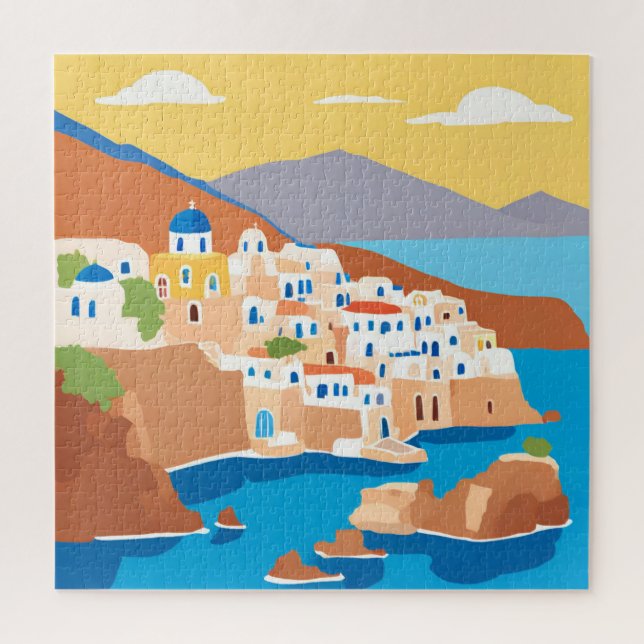 Santorini island view painting  jigsaw puzzle (Vertical)