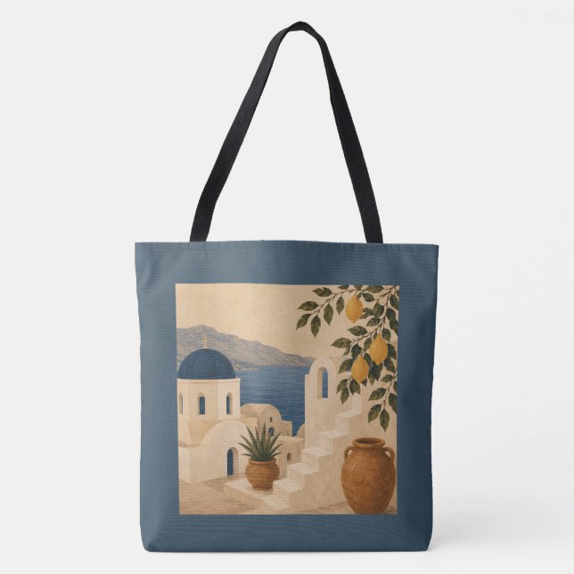 Santorini Lemon Tree Tote Bag (Front)