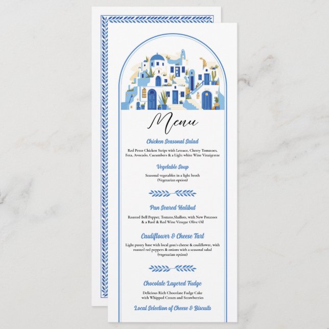Santorini Menu Greece Greek Wedding (Front/Back)