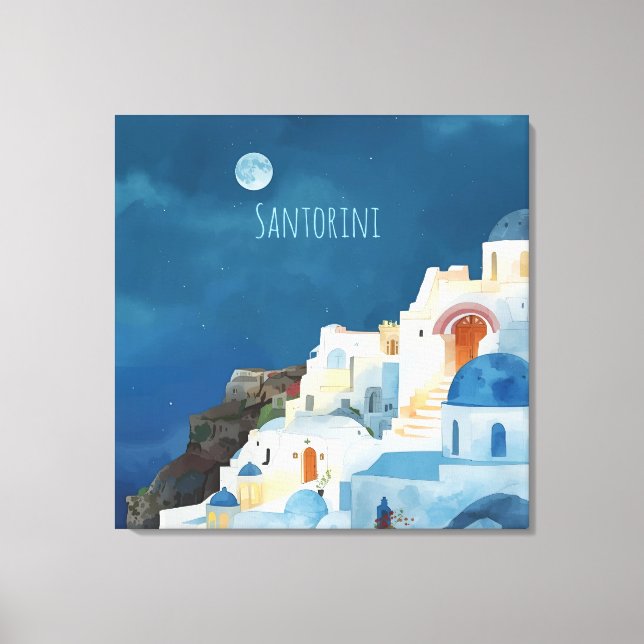 Santorini, Midnight in Santorini, Canvas Print (Front)