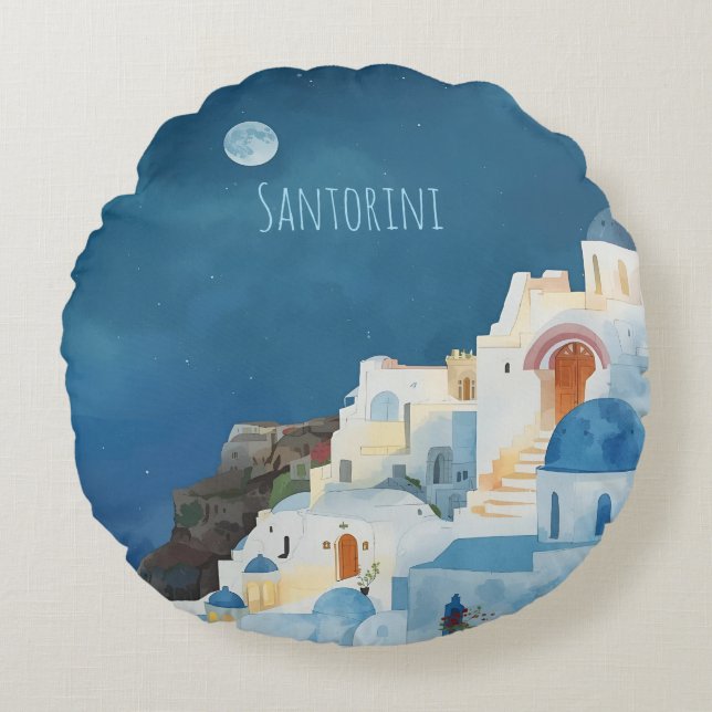 Santorini, Midnight in Santorini Round Cushion (Front)