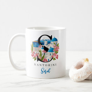 Santorini Monogram Letter S Personalized Gift Coffee Mug