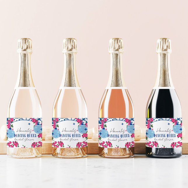 Santorini Musical Bougainvillea bridal shower Sparkling Wine Label (Creator Uploaded)