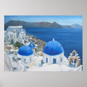 Santorini Oia Blue church oil painting Poster