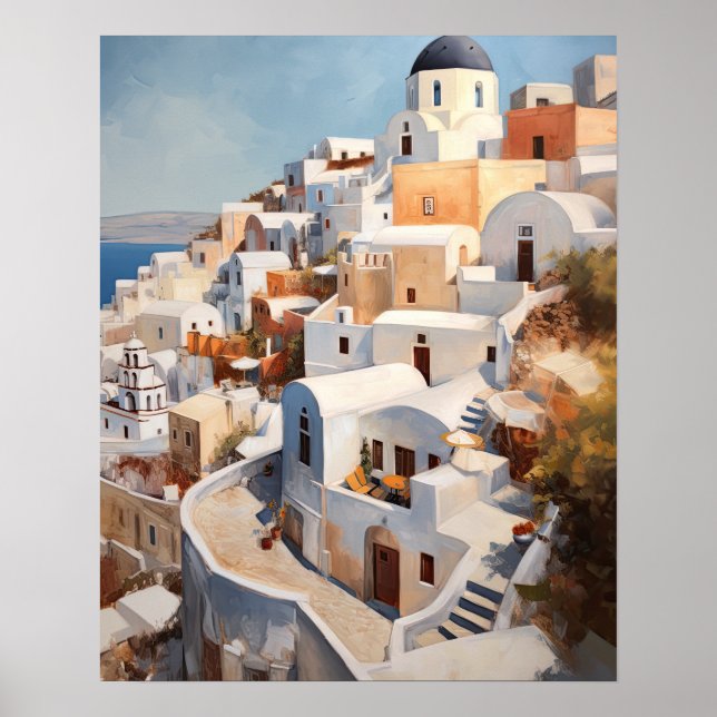 Santorini Oia Greece Painting Art Print Poster (Front)