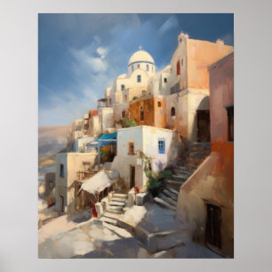 Santorini Oia Greece Watercolor Art Print Poster