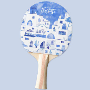 Santorini Oia Greek Island Watercolor Personalised Ping Pong Paddle