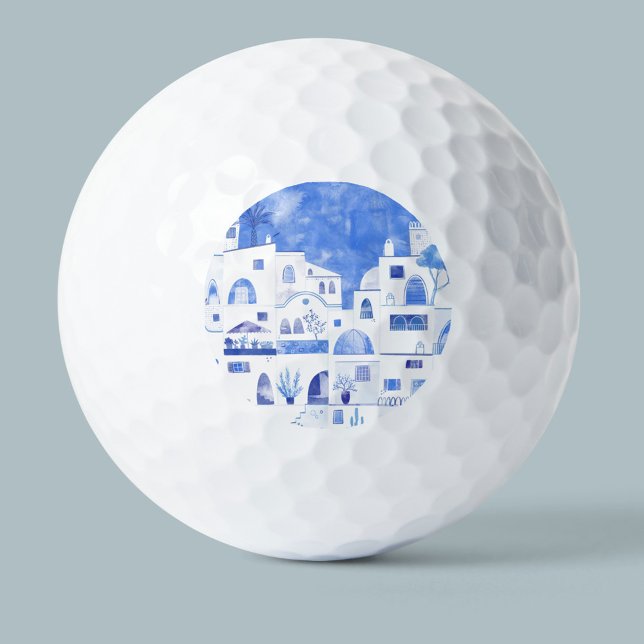 Santorini Oia Greek Island Watercolor Townscape Golf Balls (Creator Uploaded)