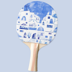 Santorini Oia Greek Island Watercolor Townscape Ping Pong Paddle