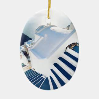 Santorini Oia Steps, Greece Ceramic Tree Decoration