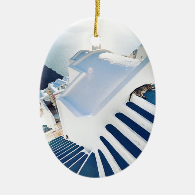 Santorini Oia Steps, Greece Ceramic Tree Decoration (Front)