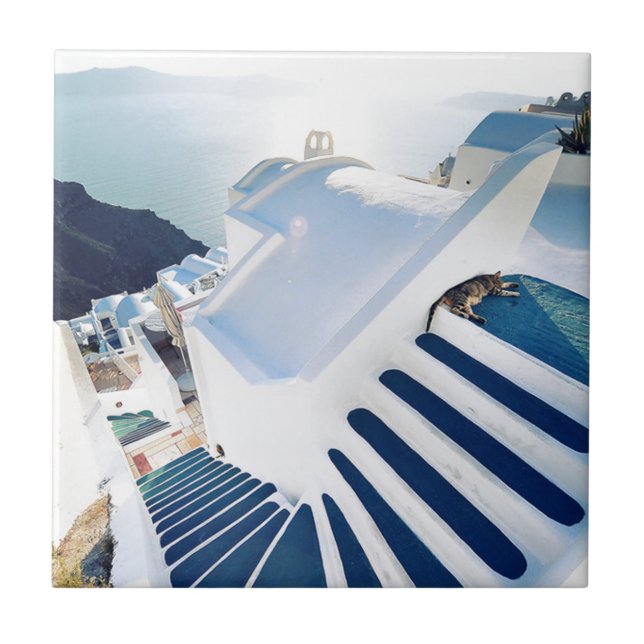Santorini Oia Steps, Greece Tile (Front)