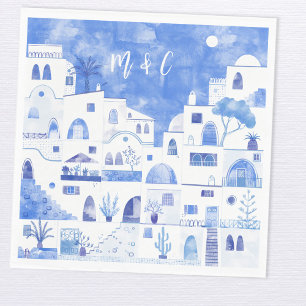 Santorini Oia Wedding Monogram Initial Napkin