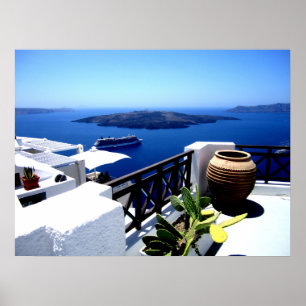 Santorini patio scene poster