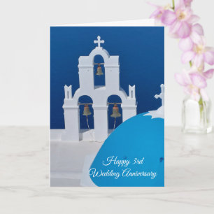 Santorini Personalised 3rd Wedding Anniversary Card