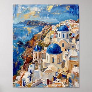 Santorini Poster Luxury Abstract Oil Painting