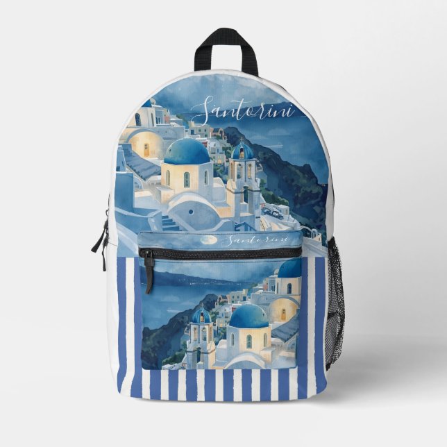 Santorini, Romantic Night in Santorini, Printed Ba Backpack (Front)