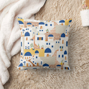 Santorini stripes cobalt blue yellow terracotta cushion