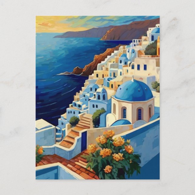 Santorini Sunrise - Greece - Greek Island Village Postcard (Front)