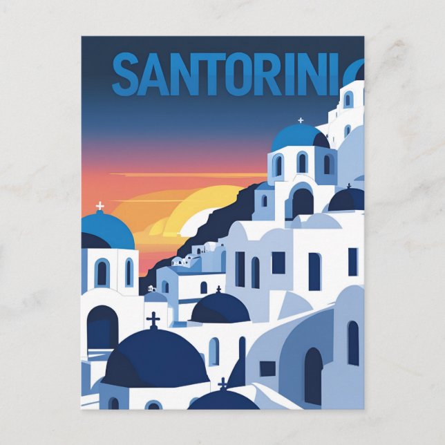 Santorini Sunset Blue Domes Postcard (Front)