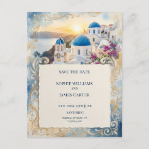 Santorini Sunset Border Save The Date Postcard
