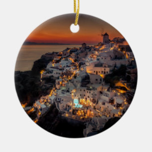 Santorini Sunset, Greece Ceramic Tree Decoration
