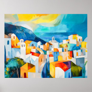 Santorini Sunset in Bold Colours Poster