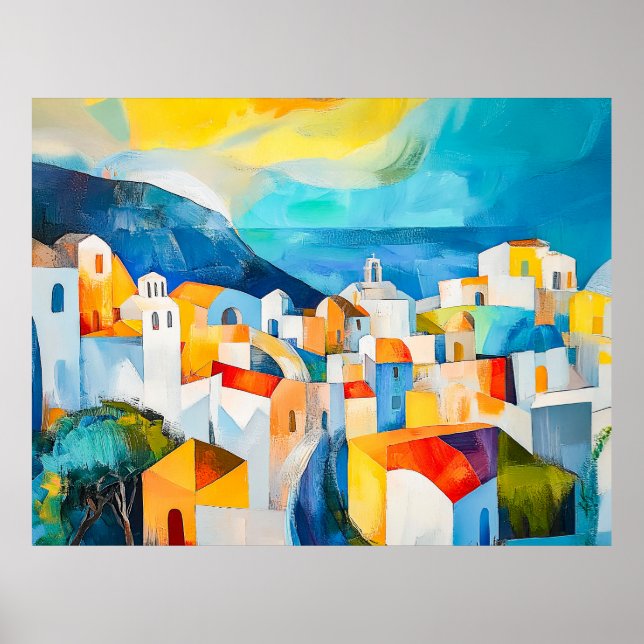 Santorini Sunset in Bold Colours Poster (Front)