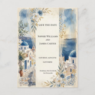 Santorini Sunset Save The Date Postcard