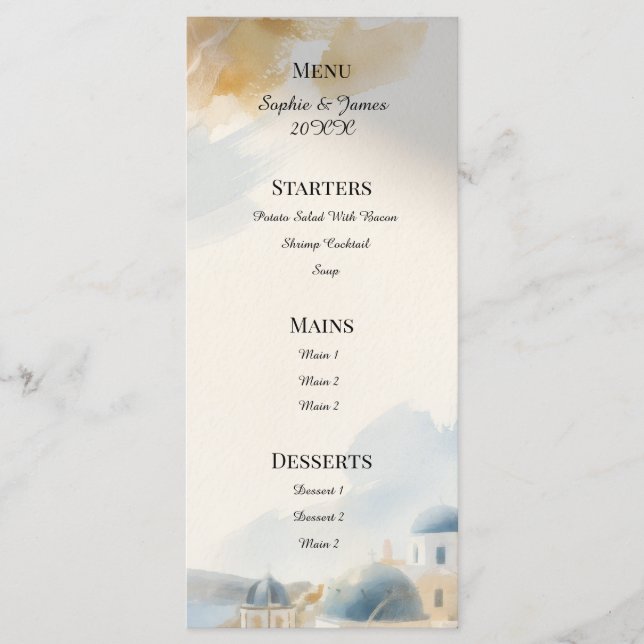 Santorini Sunset Wedding Menu (Front)