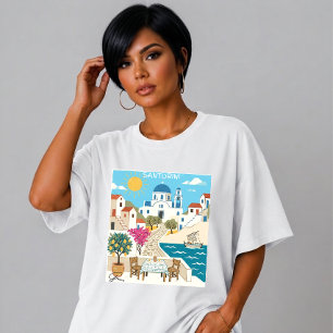 Santorini-themed Summer Travel Digital Art Custom Tri-Blend Shirt